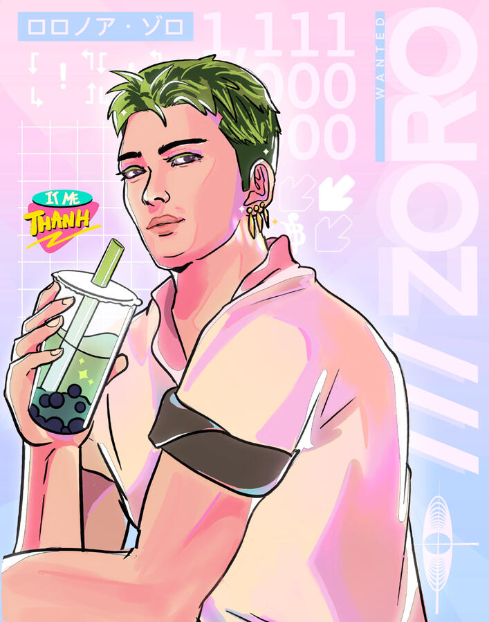 WANTED! Sep 2023. Zoro painting that attempts to modernize a wanted poster.